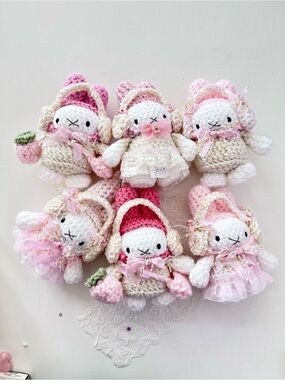 Handmade Crochet Miffy Bunny Dolls in Pink & Cream $25 each